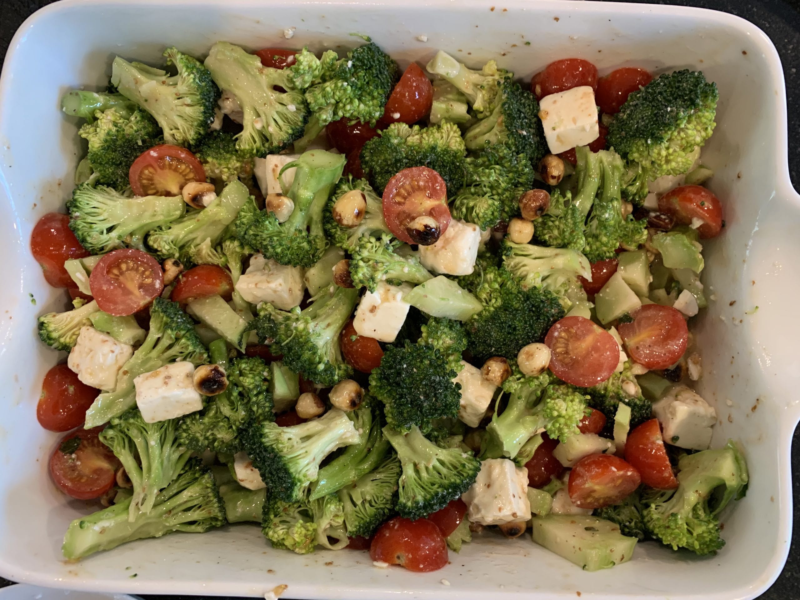 broccoli, tomato, hazelnut salad