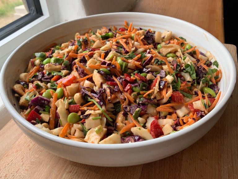 asian chopped salad with a spicy peanut dressing